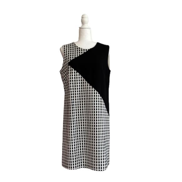 Halogen Dress Black White Checked Crew Neck Sleeveless Business Casual Small NEW - Picture 1 of 11
